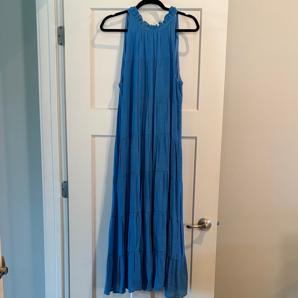 entro Blue Ruffled Halter Tiered Maxi Dress
